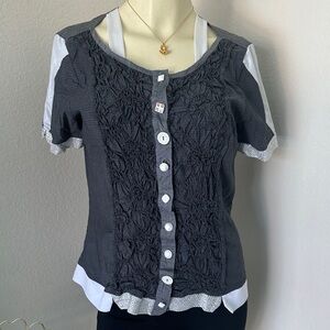 Elisa Cavaletti Charcoal and White Button-Down Top